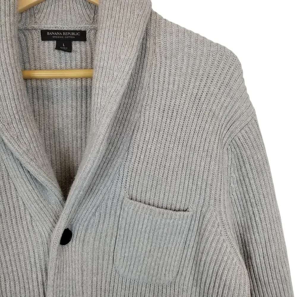 Banana Republic Men's 100% Organic Cotton Grandpa Shawl Cardigan Gray Size Large